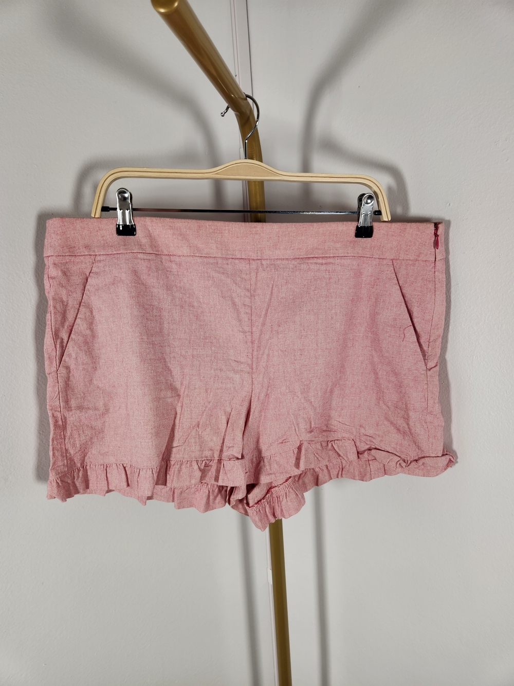 LOFT Pink High-Waist Ruffle-Hem Shorts